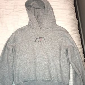 Grey hoodie with blue white and red on sides!
